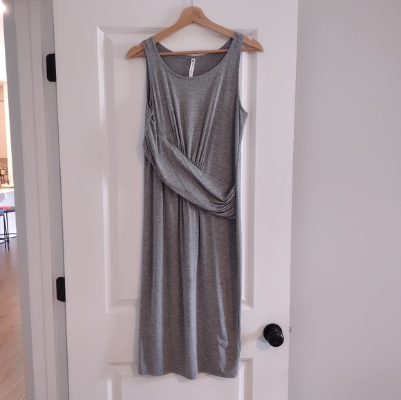 Fabletics Retta Midi Dress Heather Grey Faux Wrap - Picture 2 of 10